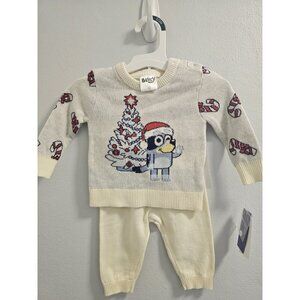 Infant Boys & Girls Off White Bluey Christmas Sweater & Pants Outfit 0-3M NWT